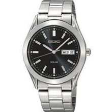 Seiko SNE039 Mens Watch Stainless Steel Solar Bracelet Black Dial