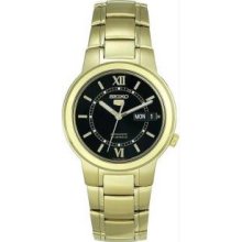 Seiko SNKA26 Mens Gold Tone Stainless Steel Seiko 5 Automatic Black Dial