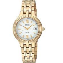 Seiko Solar Gold Tone Silver Dial Women's Watch Sut018p1