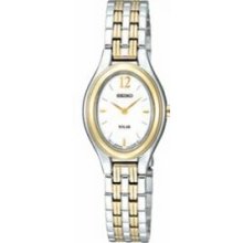 Seiko Solar Ladies 2 Tone Dress Watch W/ Oval White Dial