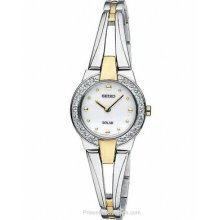 Seiko Solar Ladies Two-Tone Crystal Bangle Watch - White Dial SUP052