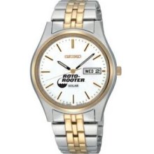 Seiko Solar Round Men`s Watch W/ White Dial & 2 Tone Bracelet