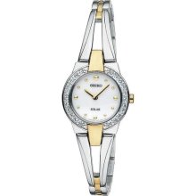 Seiko Women's Sup052 Two Tone Stainless Steel Analog With White Dial Solar Watch