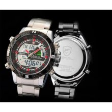 Shark Lcd Digital Date Alarm Stainless Steel Men Quartz Sport Watch Dailyetrade