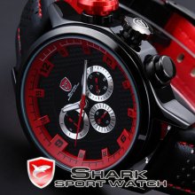 Shark Men Fashion Big Case 6 Hands Date Day Leather Sport Quartz Wrist Watch Gbh