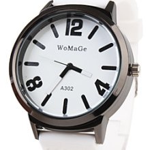 Silicone Band Classic Big Fashion Dial Quartz Women Men Casual Watch - White