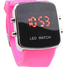 Silicone Band Modern Women Unisex Men Jelly Sport Style LED Wrist Watch - Peach Red