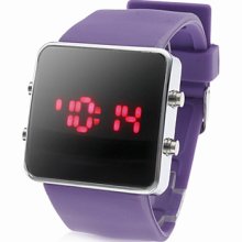 Silicone Band Women Men Jelly Unisex Sport Style Square LED Wrist Watch - Purple