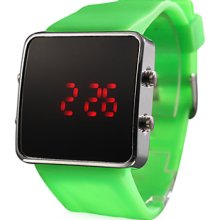 Silicone Band Women Men Jelly Unisex Sport Style Square LED Wrist Watch - Green