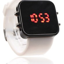 Silicone Band Women Men Jelly Unisex Sport Style Square LED Wrist Watch - White