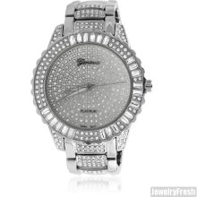 Silver Finish Baguette Bezel Bling Bling Watch