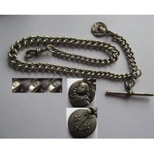 Silver Pocket Watch Chain With Claw , T Bar And