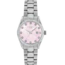 Silver Rotary Ladies Diamond Watch W/ Pink Mother Of Pearl Dial