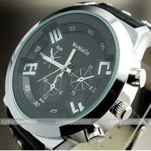 Simple Unisex Luxury Elegant Black Modern Fashion Leather Wristwatch Wg021