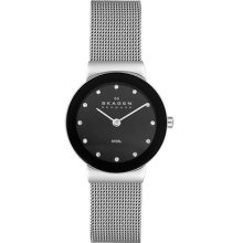 Skagen 358sssbd Stainless Steel Mesh Black Dial Ladies Watch