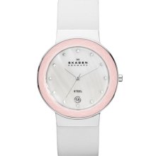 Skagen Large Faceted Glass Bezel Watch White/ Pink