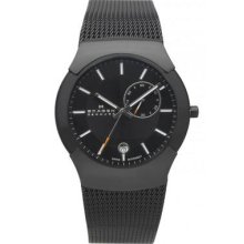 Skagen Men's Black Dial Mesh Steel Bracelet Round Case Quartz Watch 983xlbb