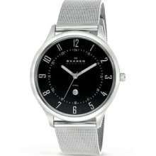 Skagen Men's Ultra Slim Black Dial Mesh Band