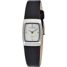 Skagen Mop Dial Rectangle Stainless Steel Crystal Accented Womens Watch 684xsslb