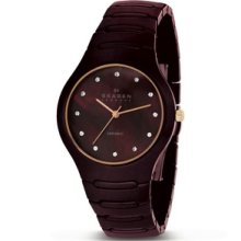 Skagen Women's Brown Ceramic MOP Dial