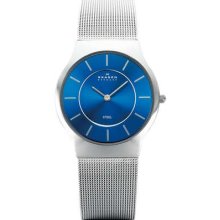 Skagen Women's Silver-tone Blue Dial Mesh Steel Bracelet Watch