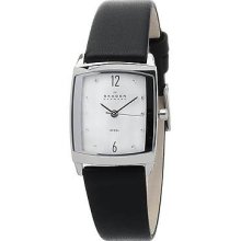 Skagen Womens Watch Black Leather Band Rectangle Face 691ssls