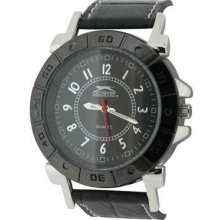 Slazenger Mens Black Bezel Leather Watch/ Official Stockist/ (rrpÂ£25)