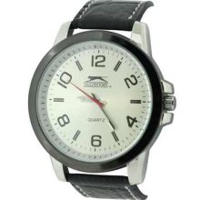 Slazenger Mens Silver Bezel Leather Watch/ Official Stockist/ (rrpÂ£25)