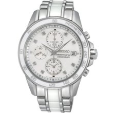 SNDX95P1 - Seiko Sportura Ladies White Ceramic Diamond Sapphire Chrono Watch
