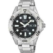 SNE107P1 - Seiko Solar Powered WR 200m Black Dial Divers Watch