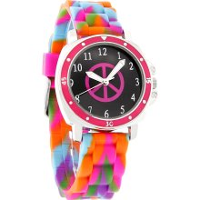 So Fashion Black & Pink Peace Dial Multi-Color Rubber Band Quartz Watch SR303