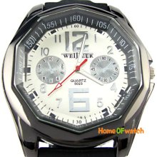 Sport Men/women White Speical Dial Black Rubber Band Analog Quartz Wrist Watch