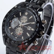 Sport Water Quartz Date Hand Black Dial Clock Men Steel Wrist Watch 8083 Hot