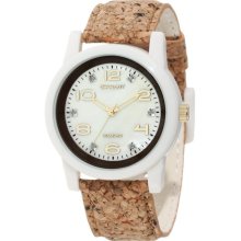 Sprout Womens Eco Friendly Diamond Analog Resin Watch - Brown Cork Strap - Pearl Dial - ST/5510CMCK