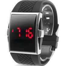Square Silver Dial Black Band Silicone LED Wrist Watch