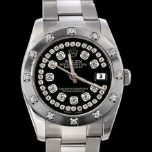 SS black string diamond dial bezel pearlmaster rolex date just watch oyster