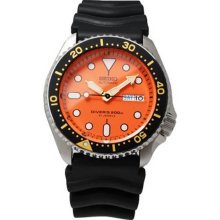 Stainless Steel Automatic Diver Orange Dial Black Rubber Strap
