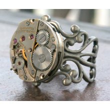 Steampunk Ring Adjustable Watch Part Movement Ruby Jeweled Unisex Steam Punk Watch Movement