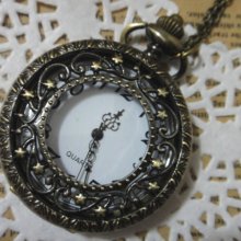Steampunk Royal Hollowing Little Star Pattern Pocket Watch Necklace