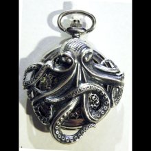 Steampunk Silver Octopus Pocket Watch Chain Fob or Necklace