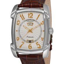 Stuhrling 98xl 3315k2 Madison Auto Calendar White Dial Brown Leather Mens Watch