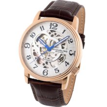 Stuhrling Original 107bg 3345k2 Delphi Oracle Skeleton Brown Leather Mens Watch