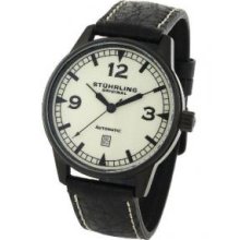 Stuhrling Original 129A.335566 Mens Tuskeege Flier Automatic on a Black PVD Caseandamp;#44; Crownandamp;#44; Case-Back and Rotor with Luminous Dial; Black Markers