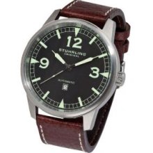 Stuhrling Original 129XL.3315K1 Mens Automatic Tuskegee Warhawk Stainless Steel Caseandamp;#44; Crownandamp;#44; Case-Back and Rotor; Black Dial with Mint-Cream Logo and Text