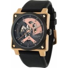 Stuhrling Original 179A.334641 Mens Raven Diablo Skeleton Rosetone Plated Case with Black Dial on Black Rubber Strap