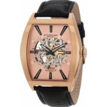 Stuhrling Original 182C3.334514 Mens Skeleton Watch Rose Tone Case with Rose Tone Dial on a Black leather Strap