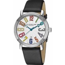 Stuhrling Original 301.33152 Mens Swiss Quartzandamp;#44; Stainless Steel Case with Silver Tone Dialandamp;#44; Rainbow Numeralsandamp;#44; and Black Leather Strap