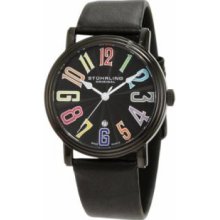 Stuhrling Original 301.33591 Mens Swiss Quartzandamp;#44; Black IP Case with Black Dialandamp;#44; Rainbow Numeralsandamp;#44; and Black Leather Strap