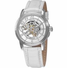 Stuhrling Original 348.1115P2 Ladies Automatic with Stainless Steel Case with White Skeletonized Dialandamp;#44; and White Genuine Leather Strap with White Stitching