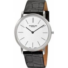 Stuhrling Original 601.33152.A Mens Classic Swiss Ascot Terrace Quartz with Stainless Steel Case White Dial and Black Leather Strap Watch